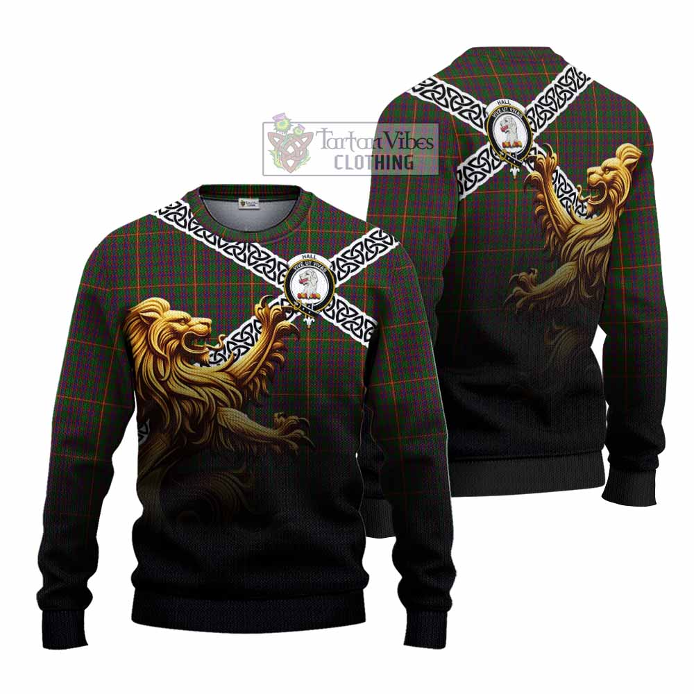 Tartan Vibes Clothing Hall Crest Tartan Knitted Sweater with Golden Lion Emblem Celtic Style