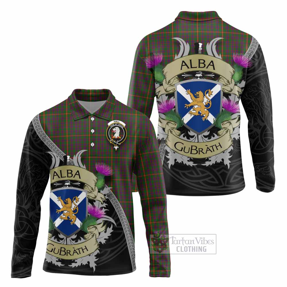 Tartan Vibes Clothing Hall Tartan Family Crest Long Sleeve Polo Shirt Lion Rampant Royal Thistle Shield Celtic Inspired