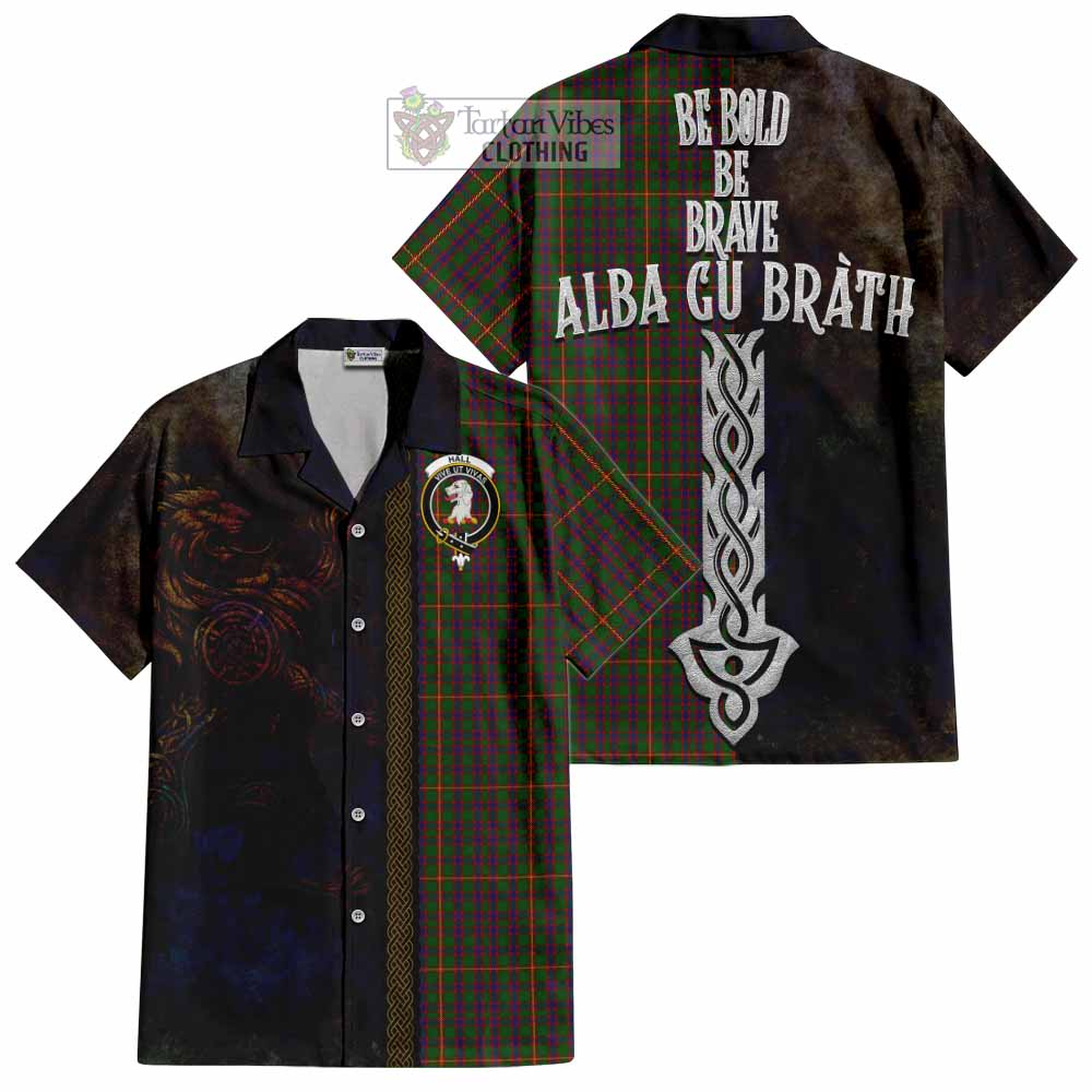 Tartan Vibes Clothing Hall Tartan Family Crest Short Sleeve Button Shirt Alba Gu Brath Be Brave Lion Ancient Style