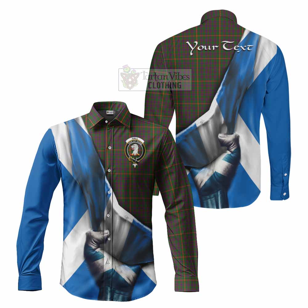 Tartan Vibes Clothing Hall Tartan Long Sleeve Button Shirt with Family Crest Scotland Patriotic Style