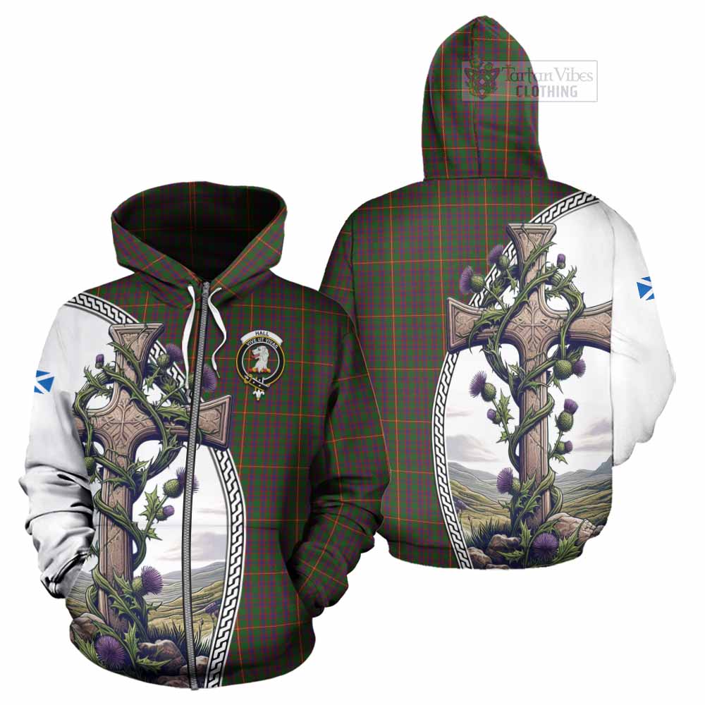 Tartan Vibes Clothing Hall Tartan Hoodie with Family Crest and St. Andrew's Cross Accented by Thistle Vines