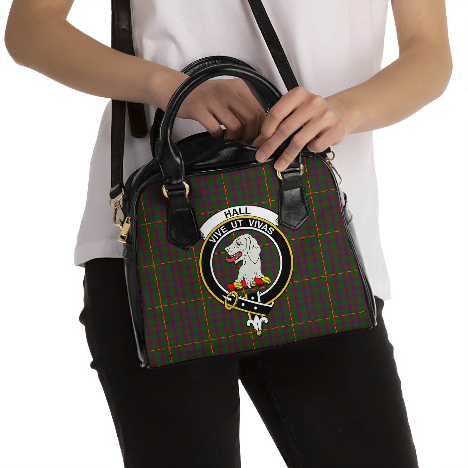 Hall Tartan Shoulder Handbags with Family Crest - Tartanvibesclothing