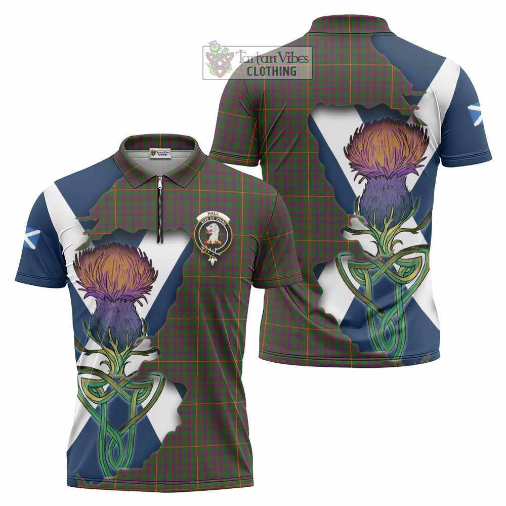 Tartan Vibes Clothing Hall Tartan Family Crest Zipper Polo Shirt Scottish Thistle Celtic Inspired