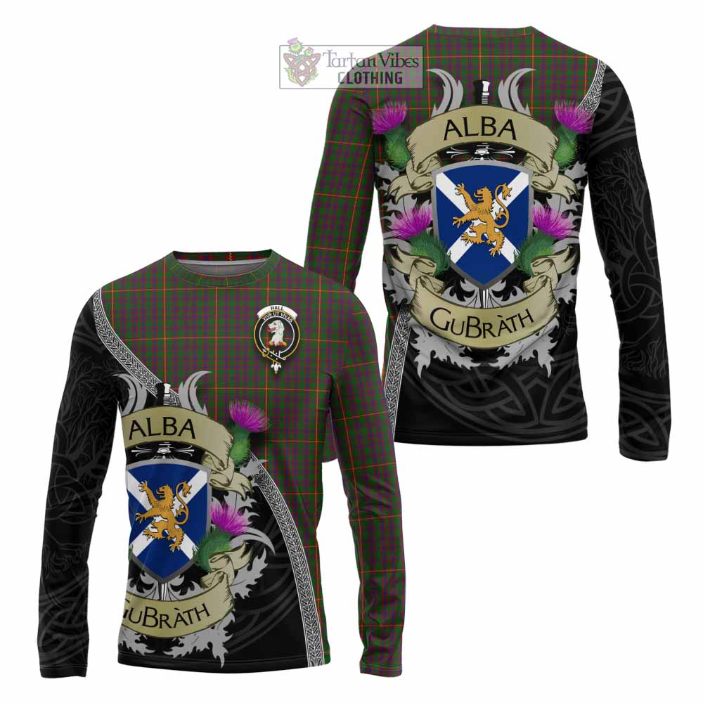 Tartan Vibes Clothing Hall Tartan Family Crest Long Sleeve T-Shirt Lion Rampant Royal Thistle Shield Celtic Inspired