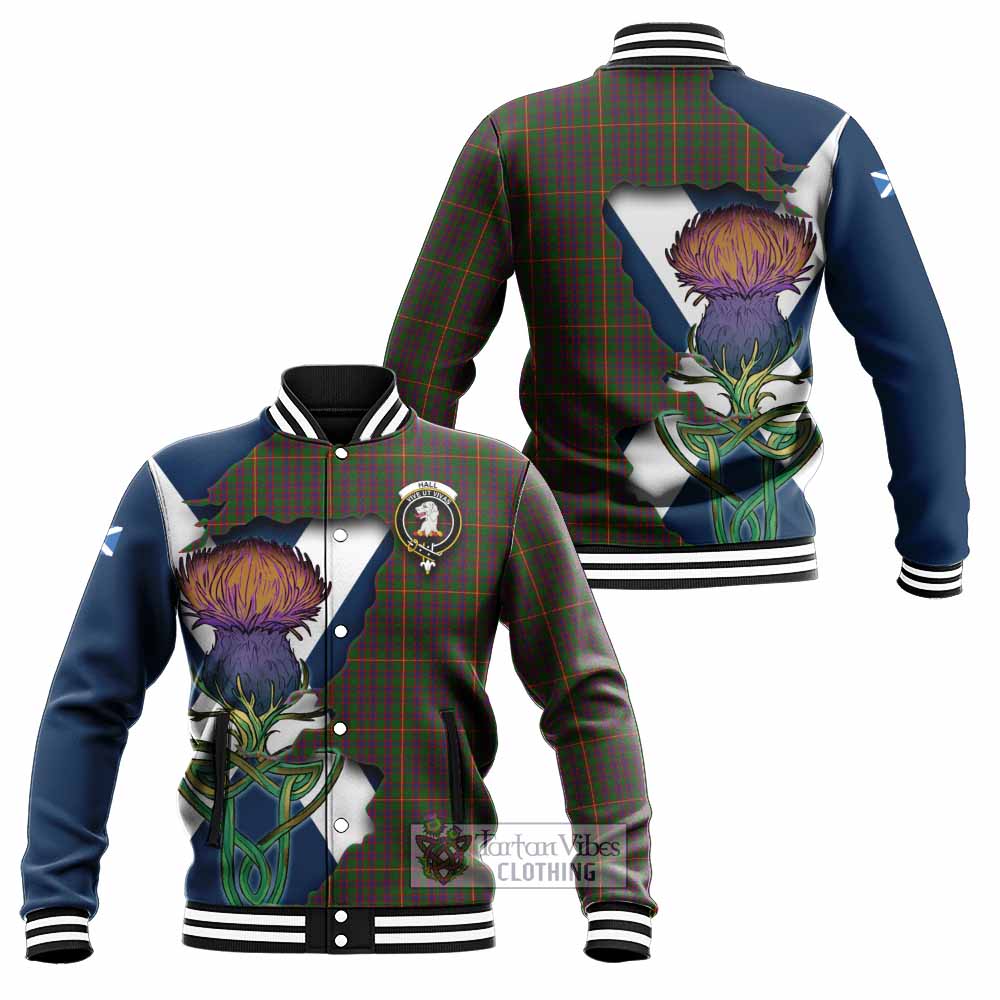 Tartan Vibes Clothing Hall Tartan Family Crest Baseball Jacket Scottish Thistle Celtic Inspired