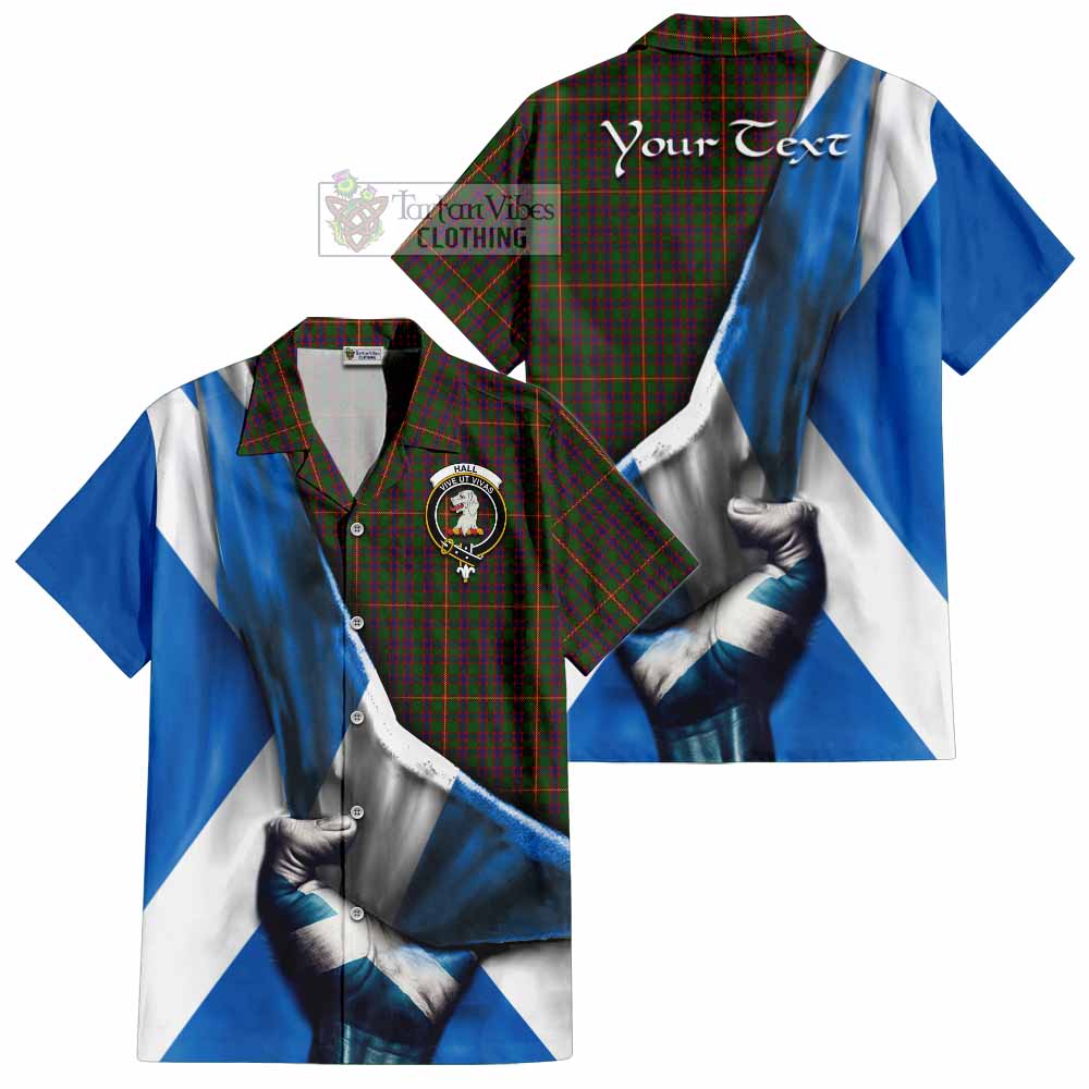 Tartan Vibes Clothing Hall Tartan Short Sleeve Button Shirt with Family Crest Scotland Patriotic Style