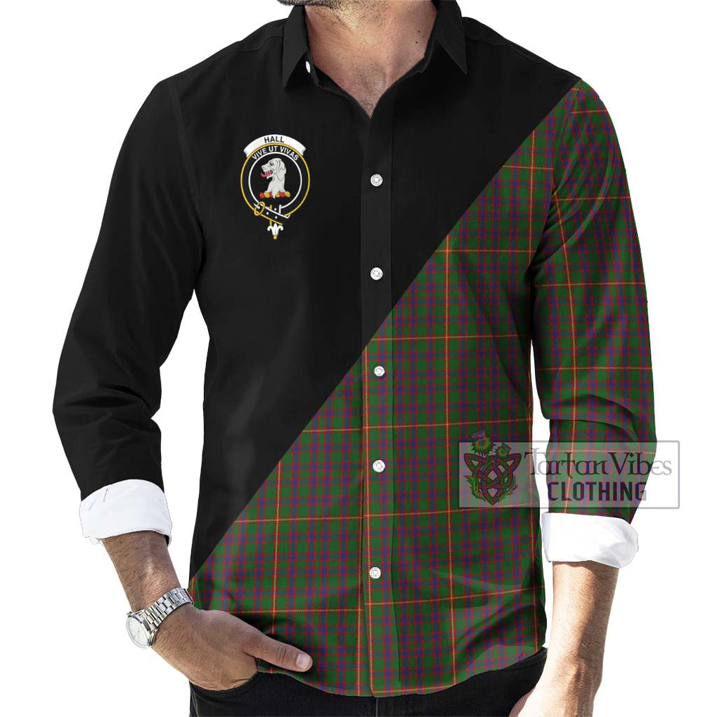 Hall Tartan Long Sleeve Button Shirt with Family Crest and Military Logo Style - Tartanvibesclothing Shop