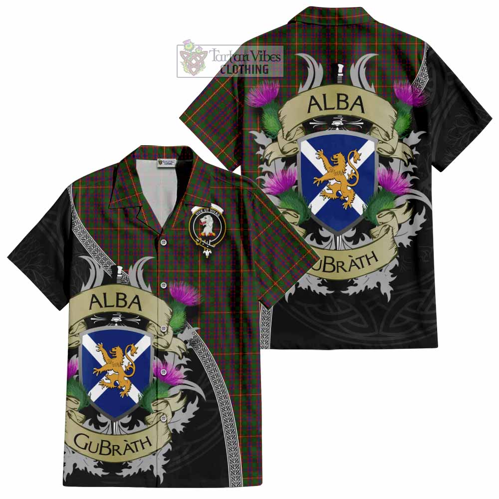Tartan Vibes Clothing Hall Tartan Family Crest Short Sleeve Button Shirt Lion Rampant Royal Thistle Shield Celtic Inspired