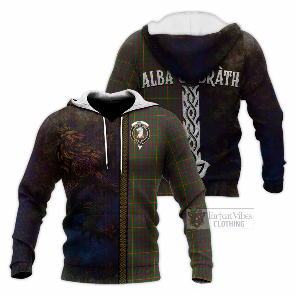 Tartan Vibes Clothing Hall Tartan Family Crest Knitted Hoodie Alba Gu Brath Be Brave Lion Ancient Style