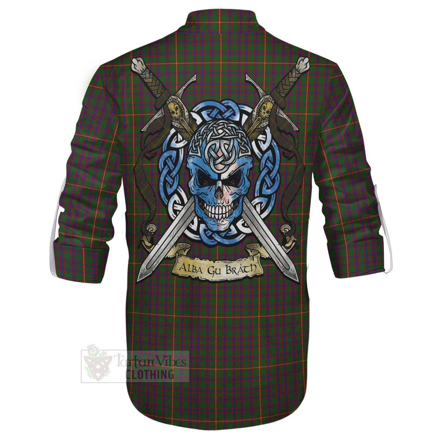 Tartan Vibes Clothing Hall Tartan Ghillie Kilt Shirt with Family Crest Celtic Skull Style