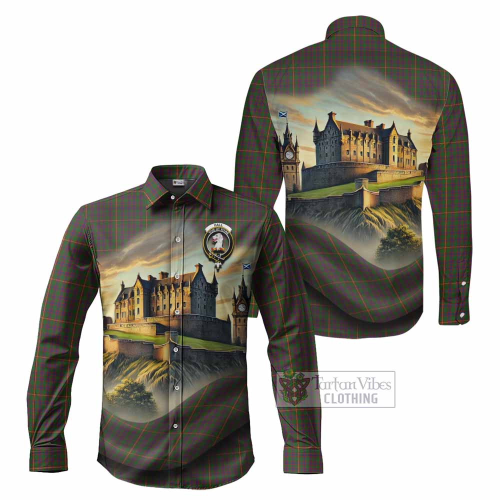 Tartan Vibes Clothing Hall Tartan Family Crest Long Sleeve Button Shirt with Scottish Ancient Castle Style