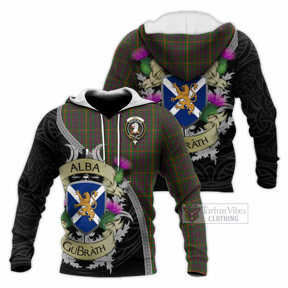 Tartan Vibes Clothing Hall Tartan Family Crest Knitted Hoodie Lion Rampant Royal Thistle Shield Celtic Inspired
