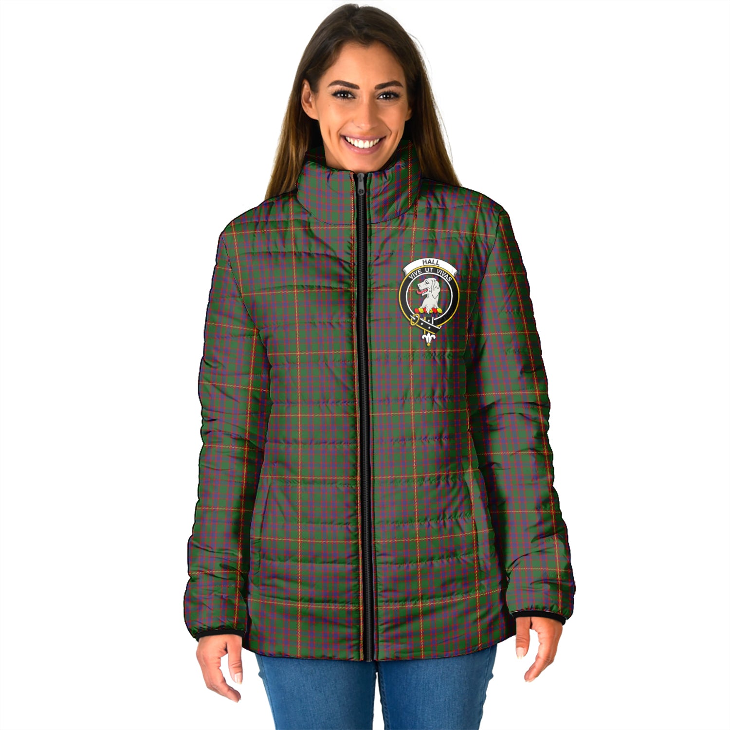 Hall Tartan Padded Jacket with Family Crest - Tartan Vibes Clothing
