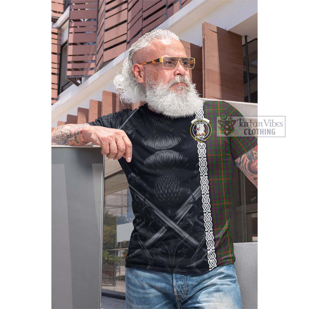 Tartan Vibes Clothing Hall Tartan Cotton T-shirt with Family Crest Cross Sword Thistle Celtic Vibes