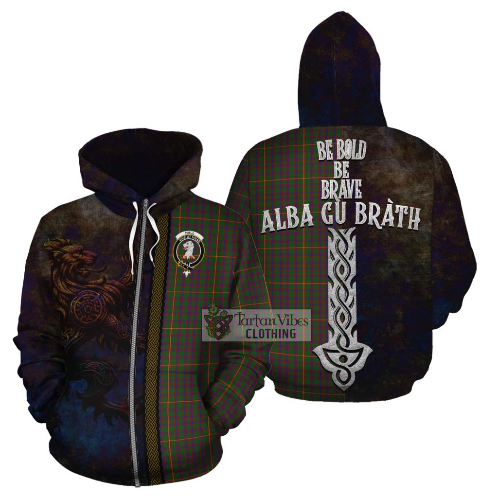 Tartan Vibes Clothing Hall Tartan Family Crest Cotton Hoodie Alba Gu Brath Be Brave Lion Ancient Style