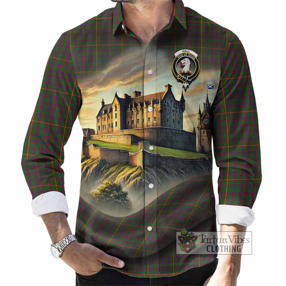 Tartan Vibes Clothing Hall Tartan Family Crest Long Sleeve Button Shirt with Scottish Ancient Castle Style