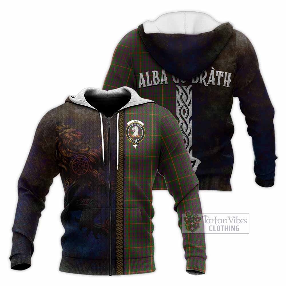 Tartan Vibes Clothing Hall Tartan Family Crest Knitted Hoodie Alba Gu Brath Be Brave Lion Ancient Style