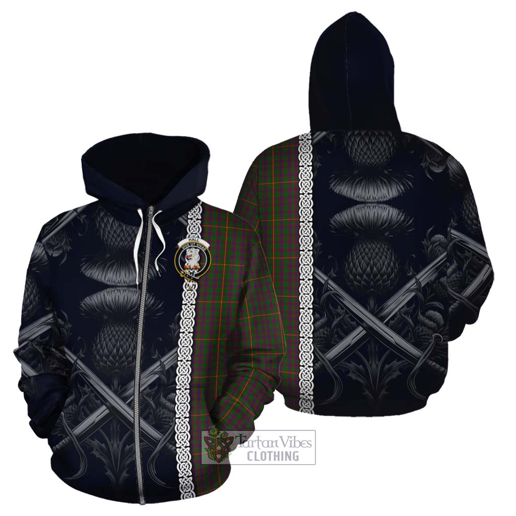 Tartan Vibes Clothing Hall Tartan Cotton Hoodie with Family Crest Cross Sword Thistle Celtic Vibes