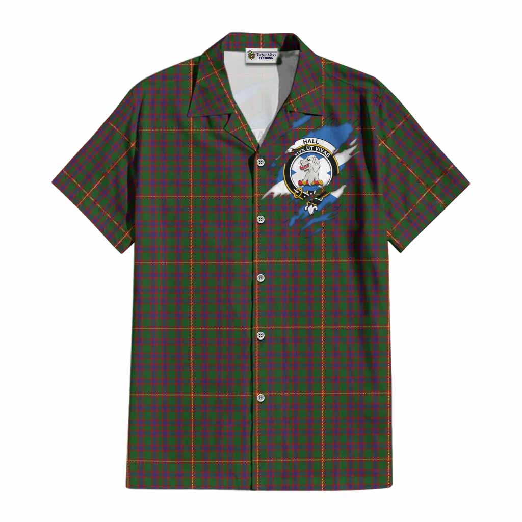 Hall Clan Crest In Me Tartan Cotton Hawaiian Shirt Scotland Flag Style