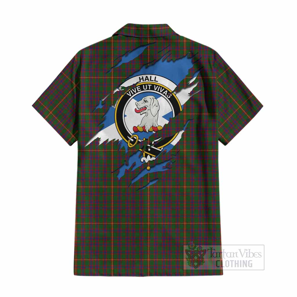 Hall Clan Crest In Me Tartan Cotton Hawaiian Shirt Scotland Flag Style