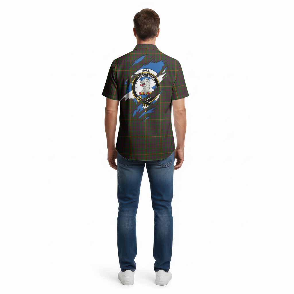 Hall Clan Crest In Me Tartan Cotton Hawaiian Shirt Scotland Flag Style