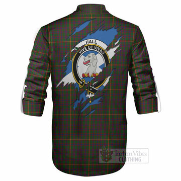 Hall Clan Crest In Me Tartan Ghillie Shirt Scotland Flag Style