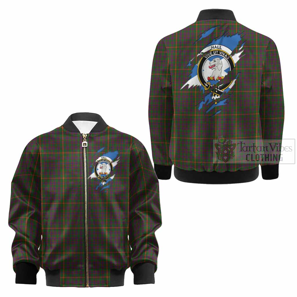 Hall Clan Crest In Me Tartan Kid Bomber Jacket Scotland Flag Style