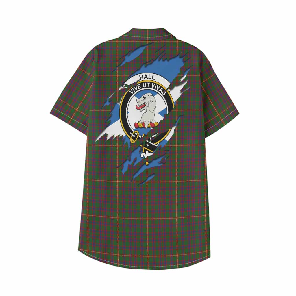 Hall Clan Crest In Me Tartan Kid Hawaiian Shirt Scotland Flag Style