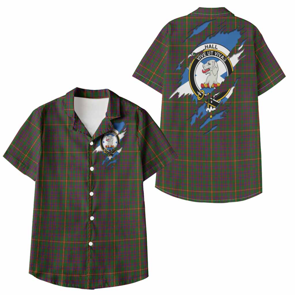 Hall Clan Crest In Me Tartan Kid Hawaiian Shirt Scotland Flag Style