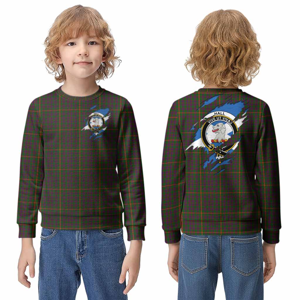 Hall Clan Crest In Me Tartan Kid Knitted Sweatshirt Scotland Flag Style