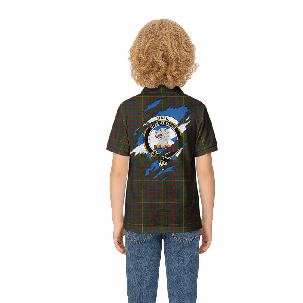 Hall Clan Crest In Me Tartan Kid Polo Shirt Scotland Flag Style