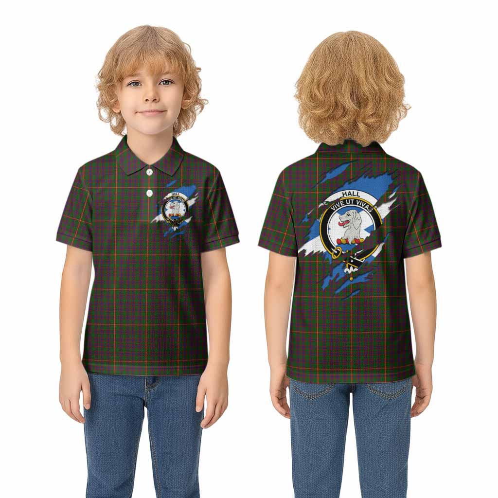 Hall Clan Crest In Me Tartan Kid Polo Shirt Scotland Flag Style