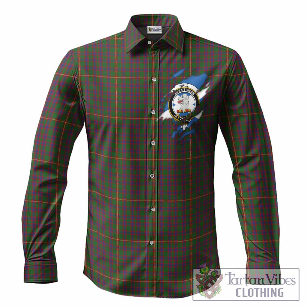 Hall Clan Crest In Me Tartan Long Sleeve Button Shirts Scotland Flag Style