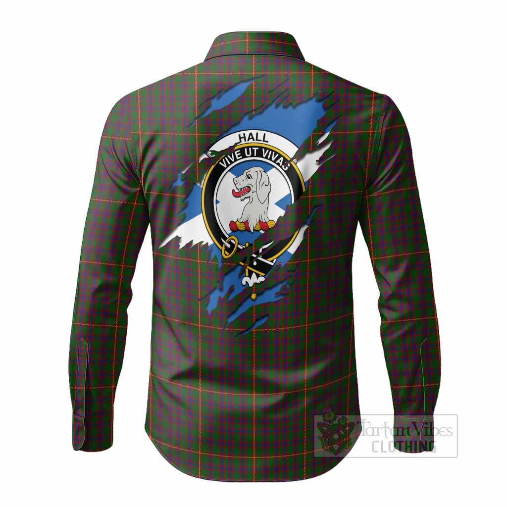 Hall Clan Crest In Me Tartan Long Sleeve Button Shirts Scotland Flag Style