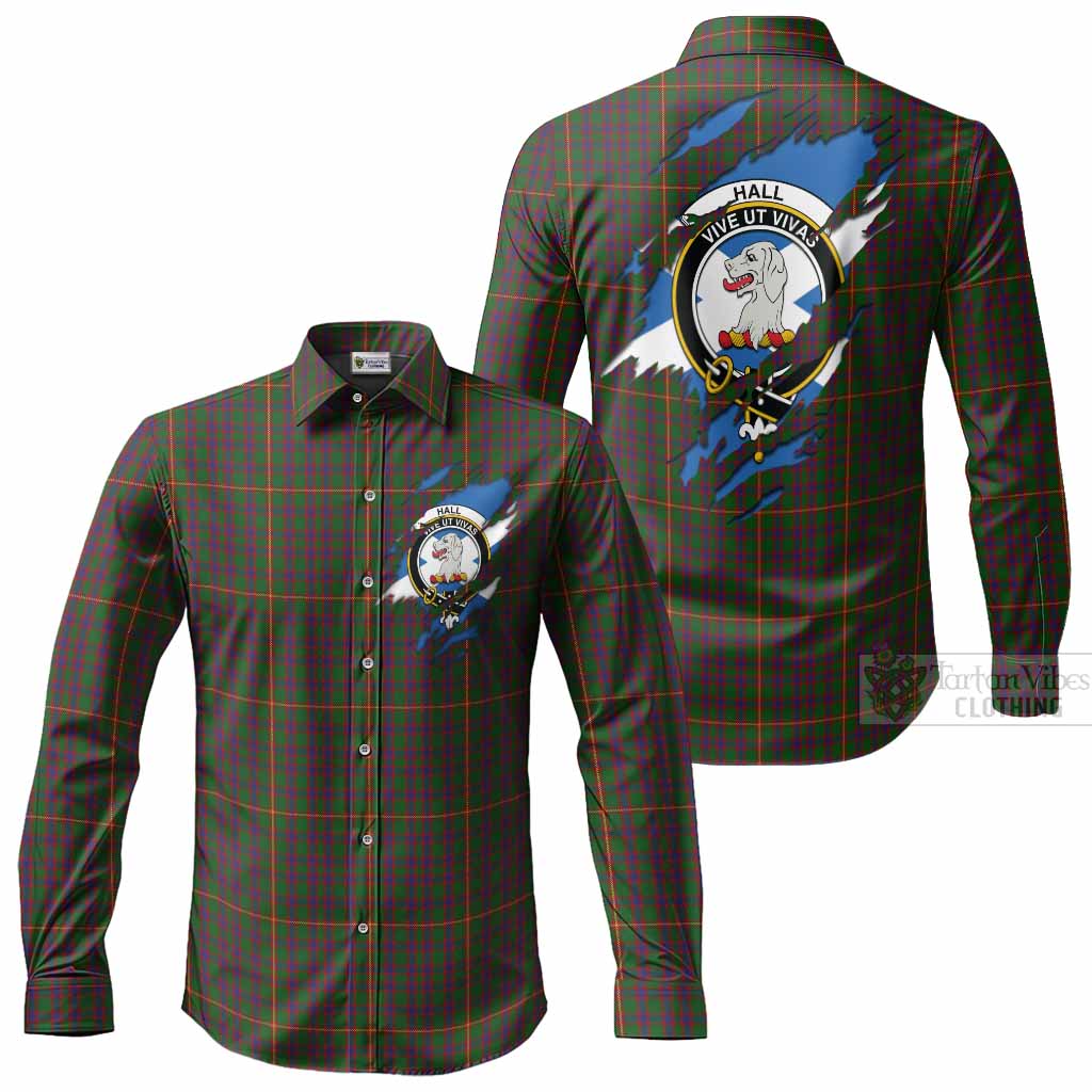 Hall Clan Crest In Me Tartan Long Sleeve Button Shirts Scotland Flag Style