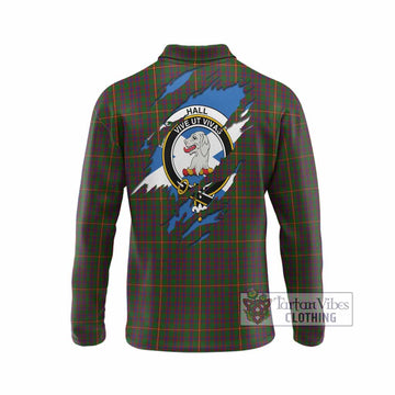 Hall Clan Crest In Me Tartan Long Sleeve Polo Shirt Scotland Flag Style