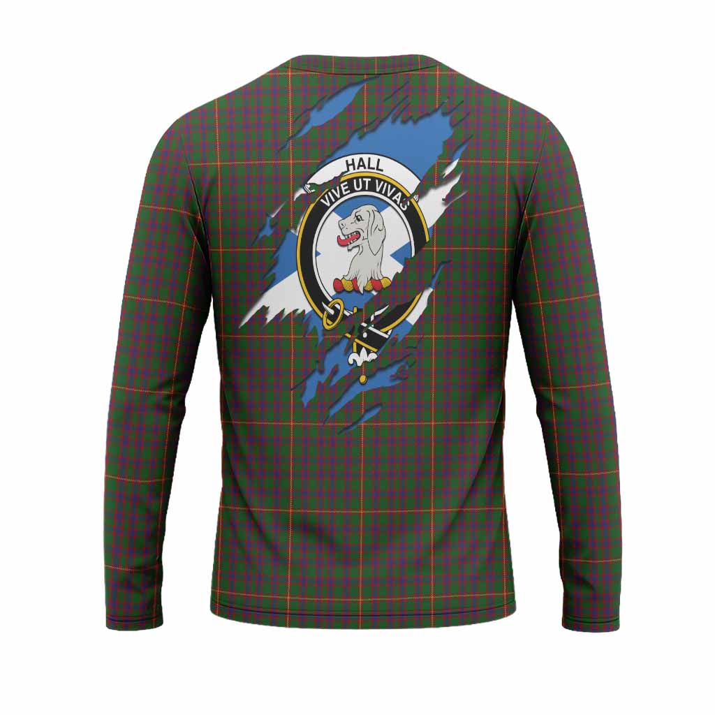 Hall Clan Crest In Me Tartan Long Sleeve T-Shirt Scotland Flag Style