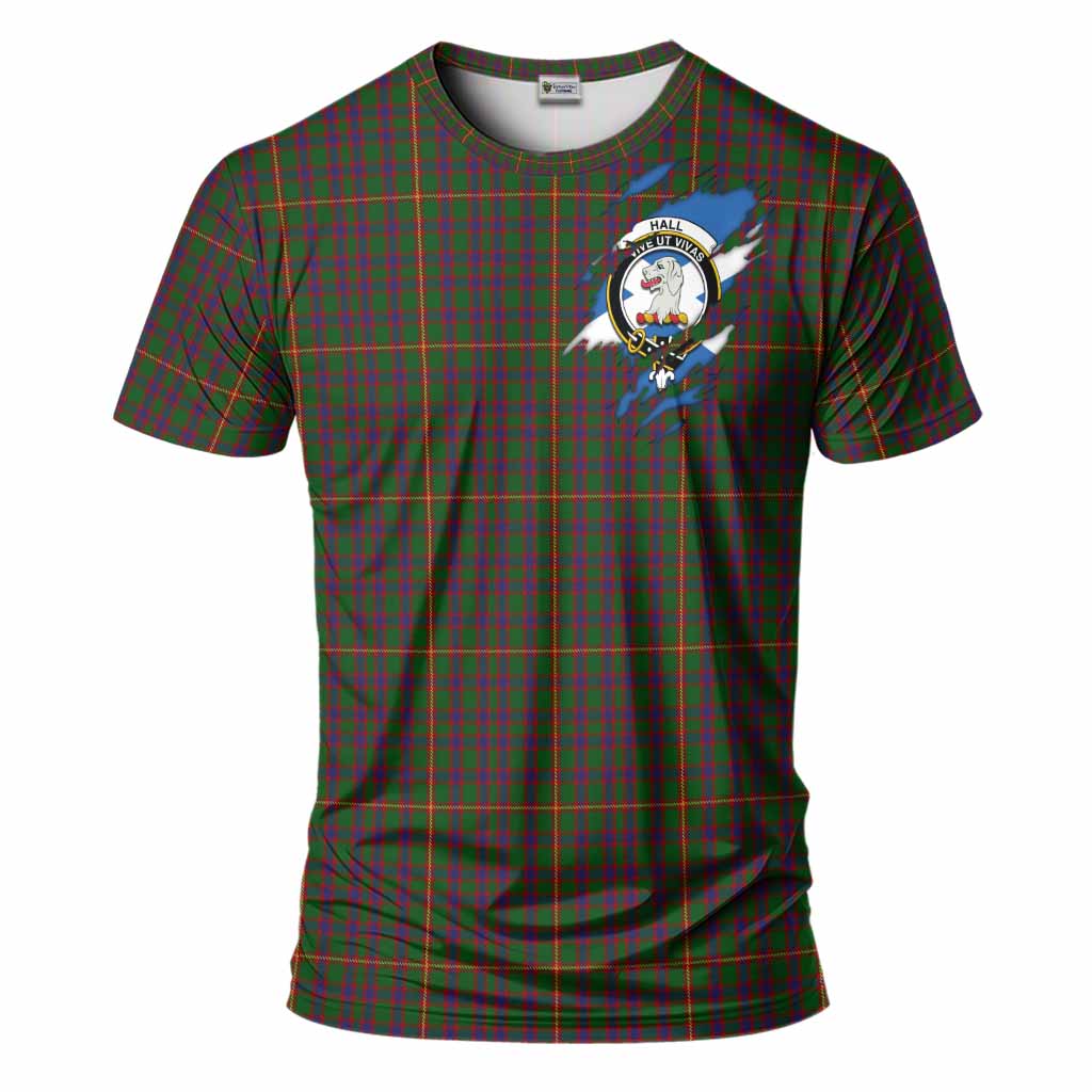 Hall Clan Crest In Me Tartan T-Shirt Scotland Flag Style