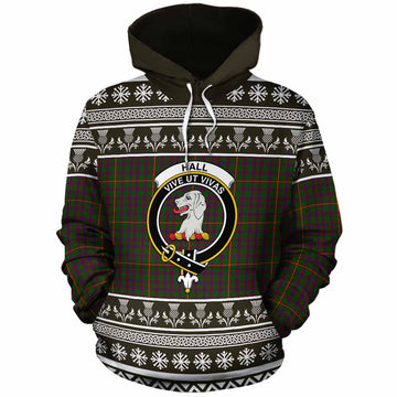 Hall Clan Tartan Christmas Cotton Hoodie with Family Crest