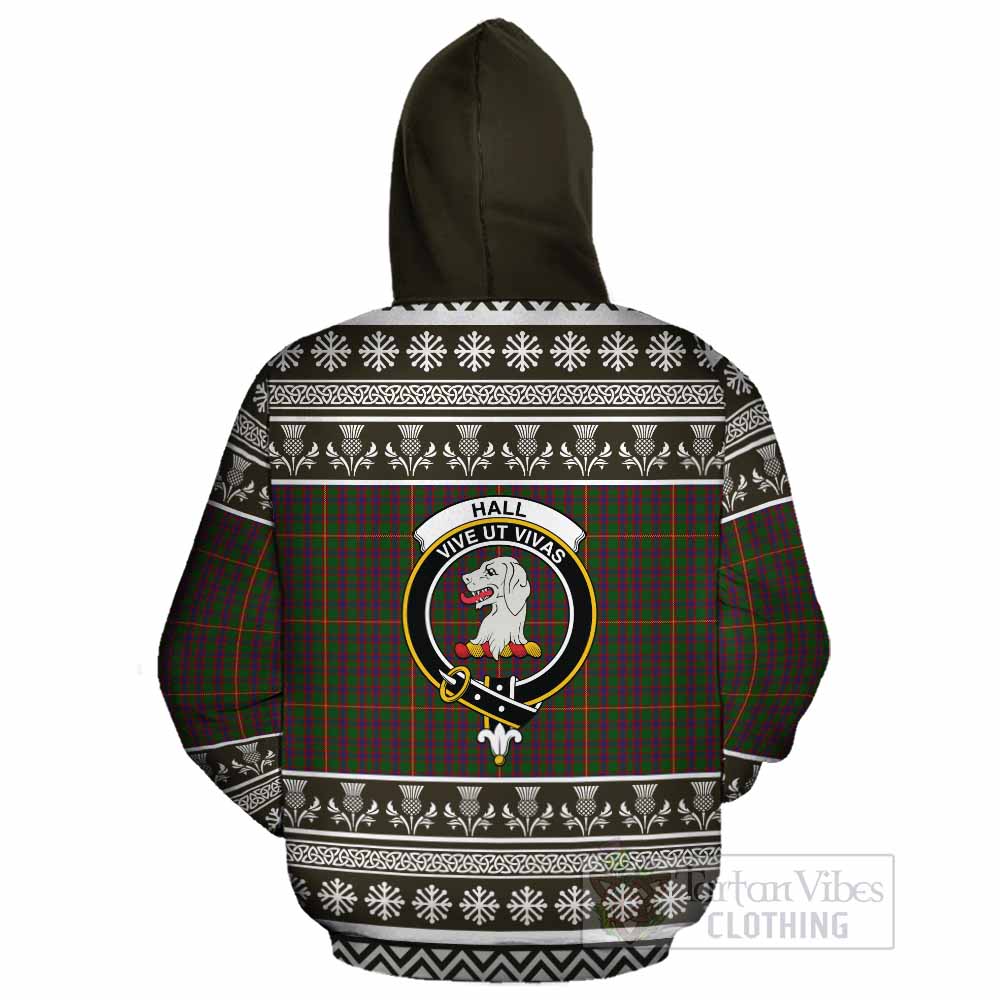 Hall Clan Tartan Christmas Cotton Hoodie with Family Crest - Tartan Vibes Clothing