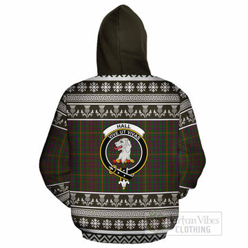 Hall Clan Tartan Christmas Cotton Hoodie with Family Crest