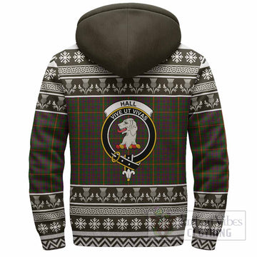 Hall Clan Tartan Christmas Fleece Hoodie with Family Crest