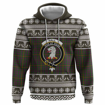 Hall Clan Tartan Christmas Hoodie with Family Crest