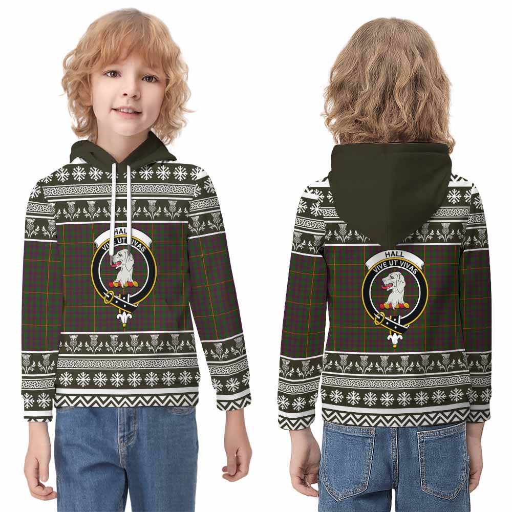 Hall Clan Tartan Christmas Kid Hoodie with Family Crest - Tartan Vibes Clothing