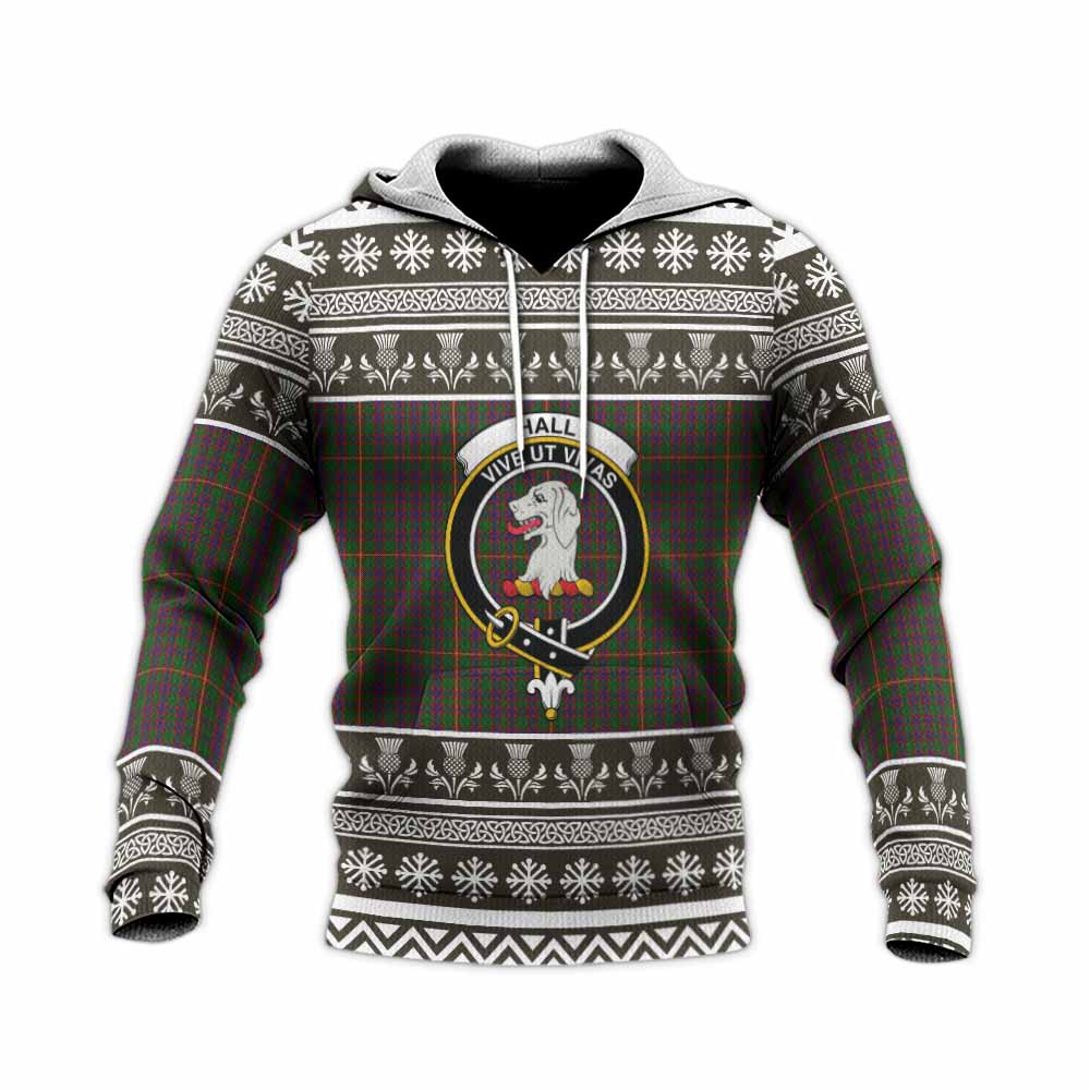 Hall Clan Tartan Christmas Knitted Hoodie with Family Crest - Tartan Vibes Clothing
