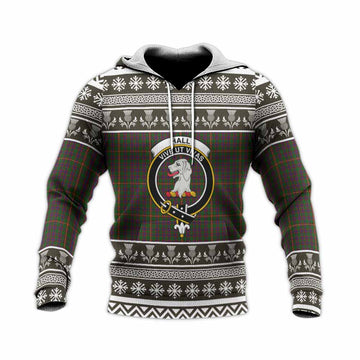 Hall Clan Tartan Christmas Knitted Hoodie with Family Crest