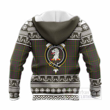 Hall Clan Tartan Christmas Knitted Hoodie with Family Crest