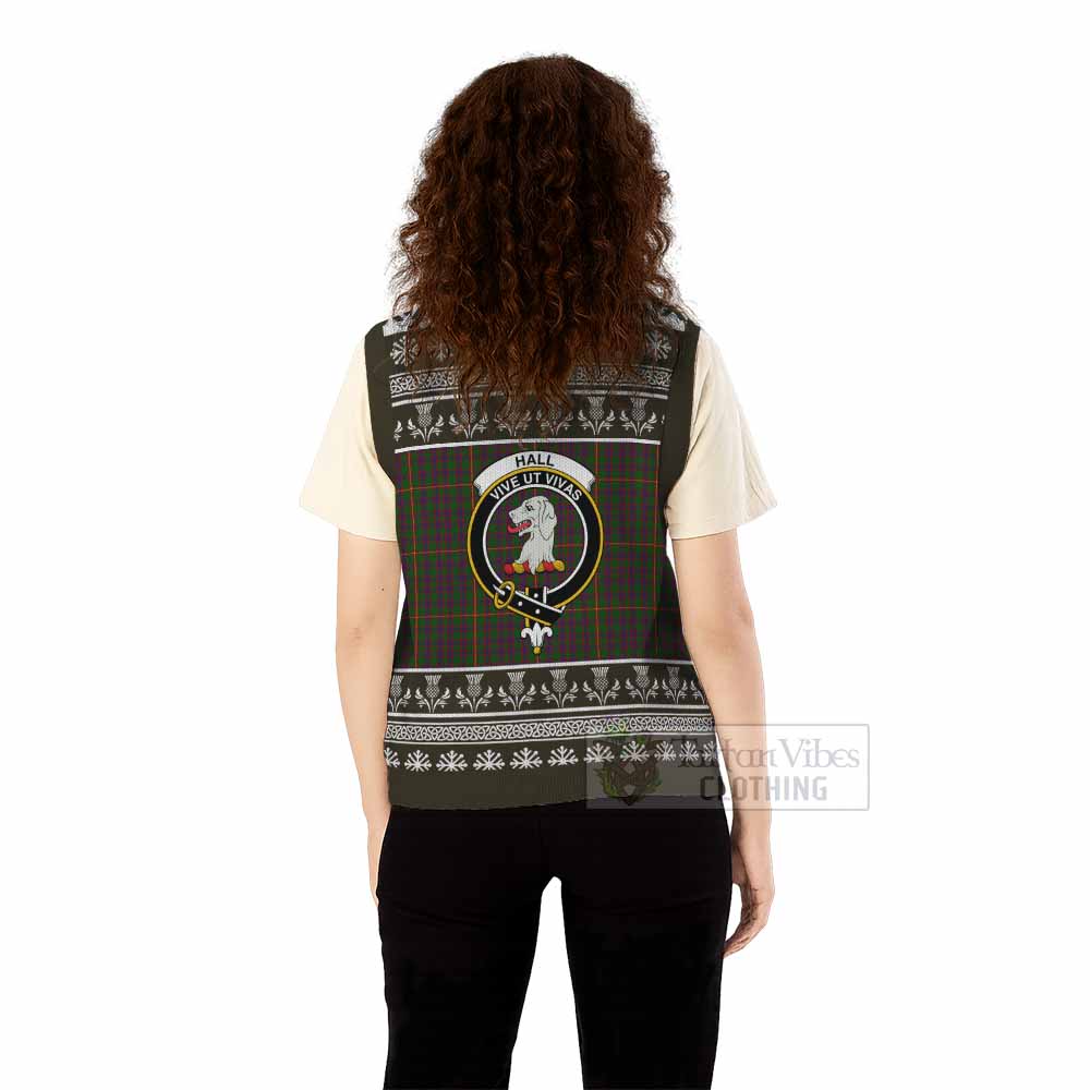 Hall Clan Tartan Christmas Knitted V-Neck Vest with Family Crest - Tartan Vibes Clothing