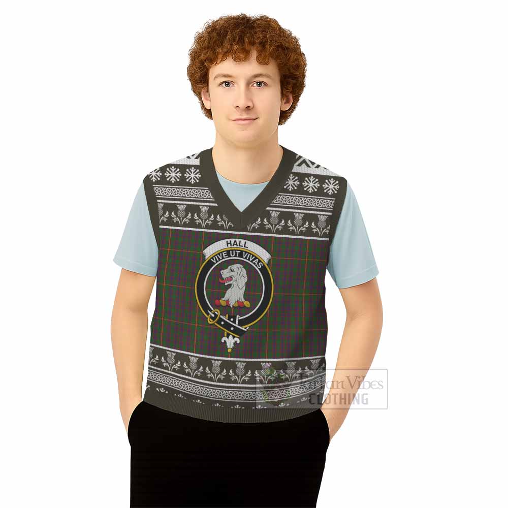 Hall Clan Tartan Christmas Knitted V-Neck Vest with Family Crest - Tartan Vibes Clothing