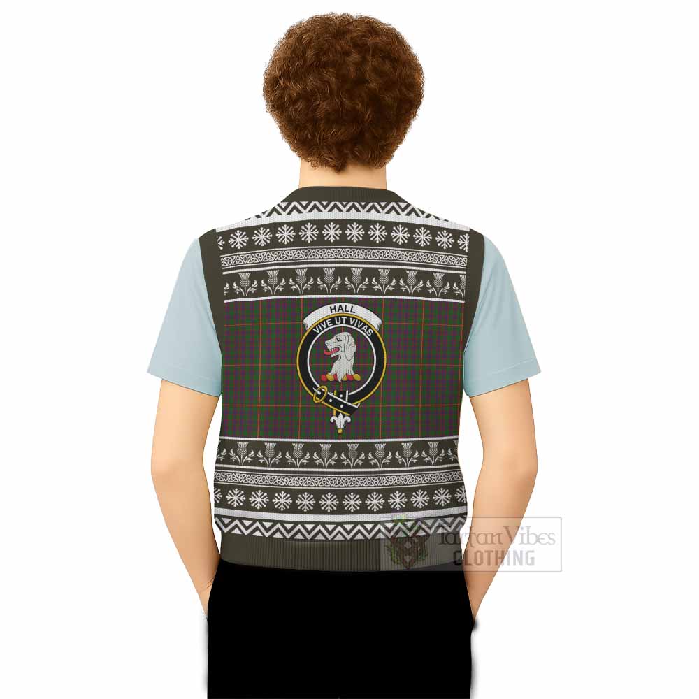 Hall Clan Tartan Christmas Knitted V-Neck Vest with Family Crest - Tartan Vibes Clothing